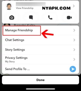 Snapchat Manage Friendship to Block the Contact
